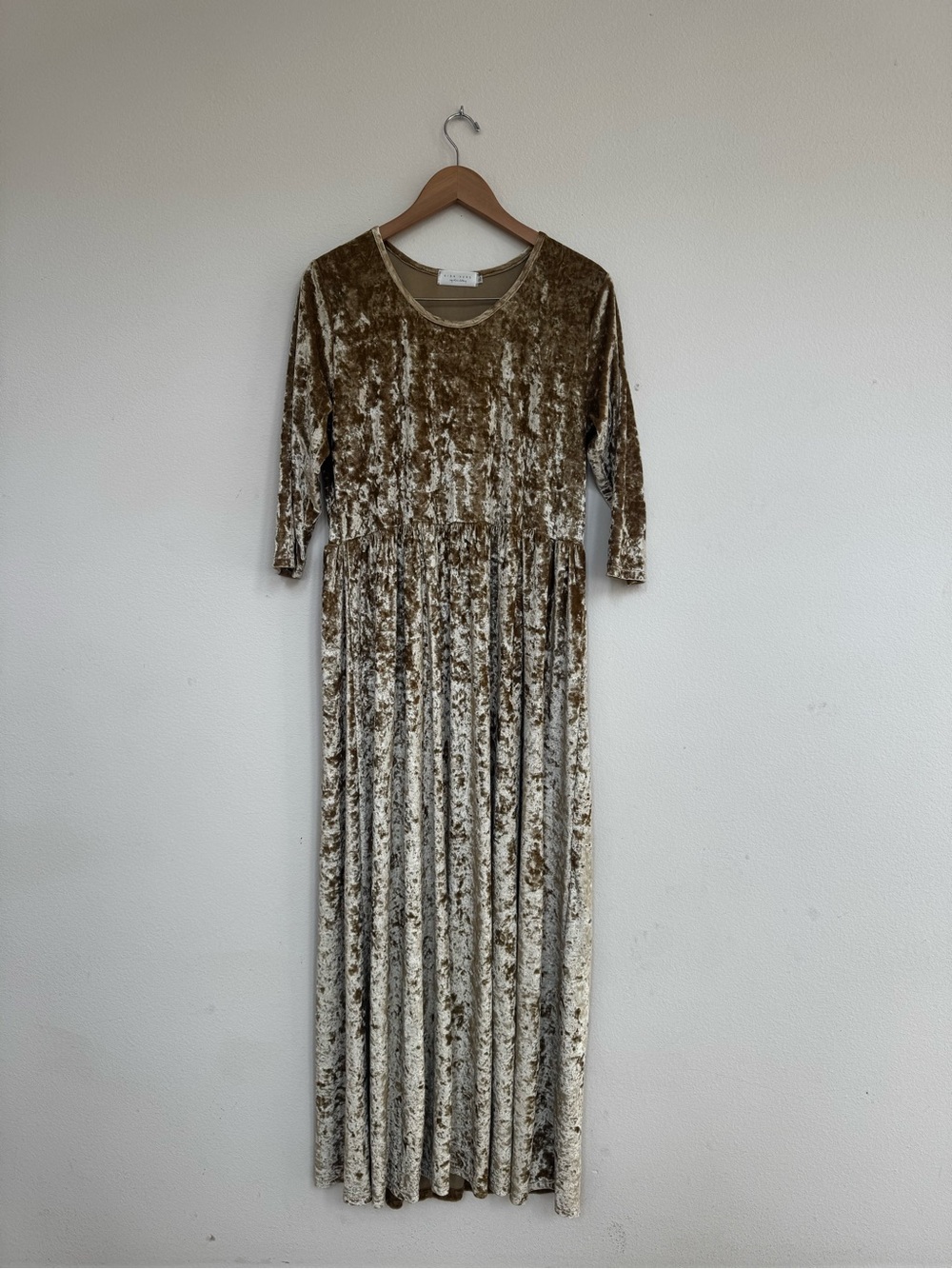 Velvet Maxi Dress with Elastic Waist - Gold